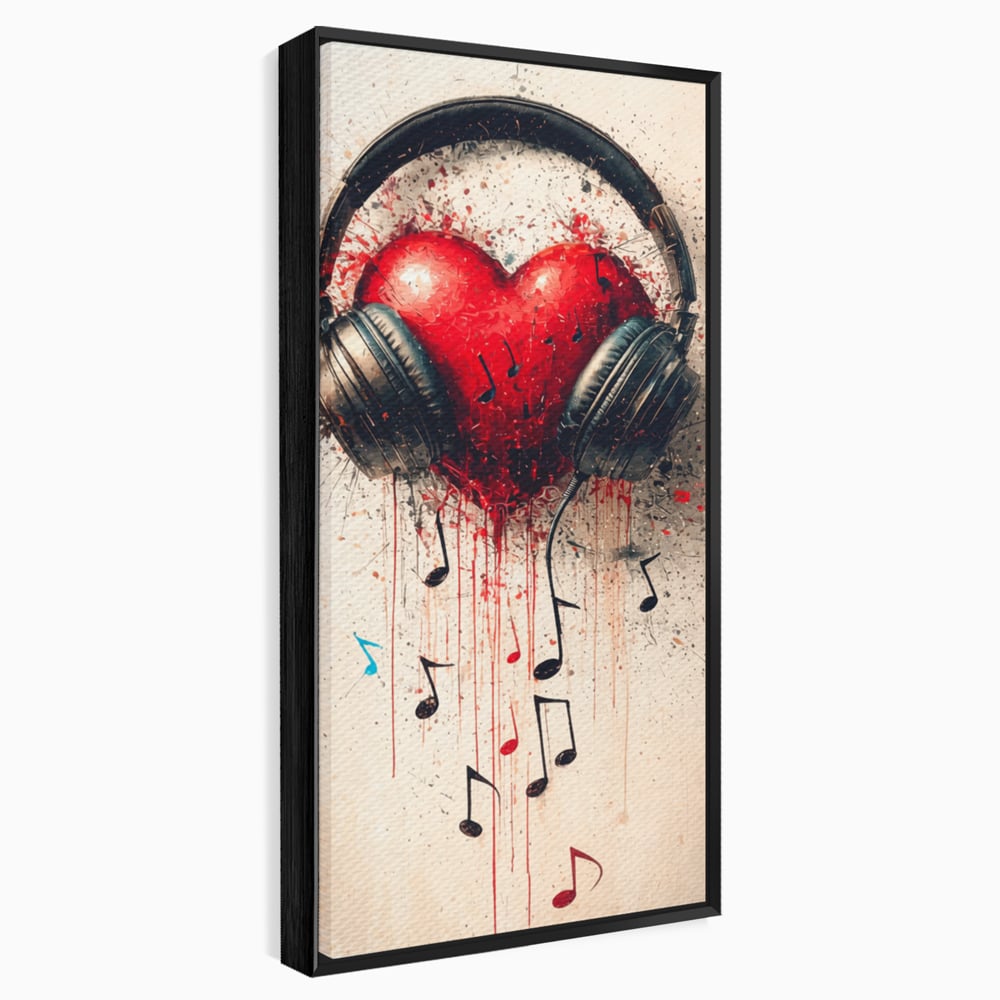 Tablou Canvas Premium, LuxCanva® E1061, Cand Muzica Devine Inima, Dragoste, Inima, Iubire, Melodie, Casti, Vibratie, Emotie, Sunet, Batai, Cantaret, Acorduri, Ritm, Living, Dormitor