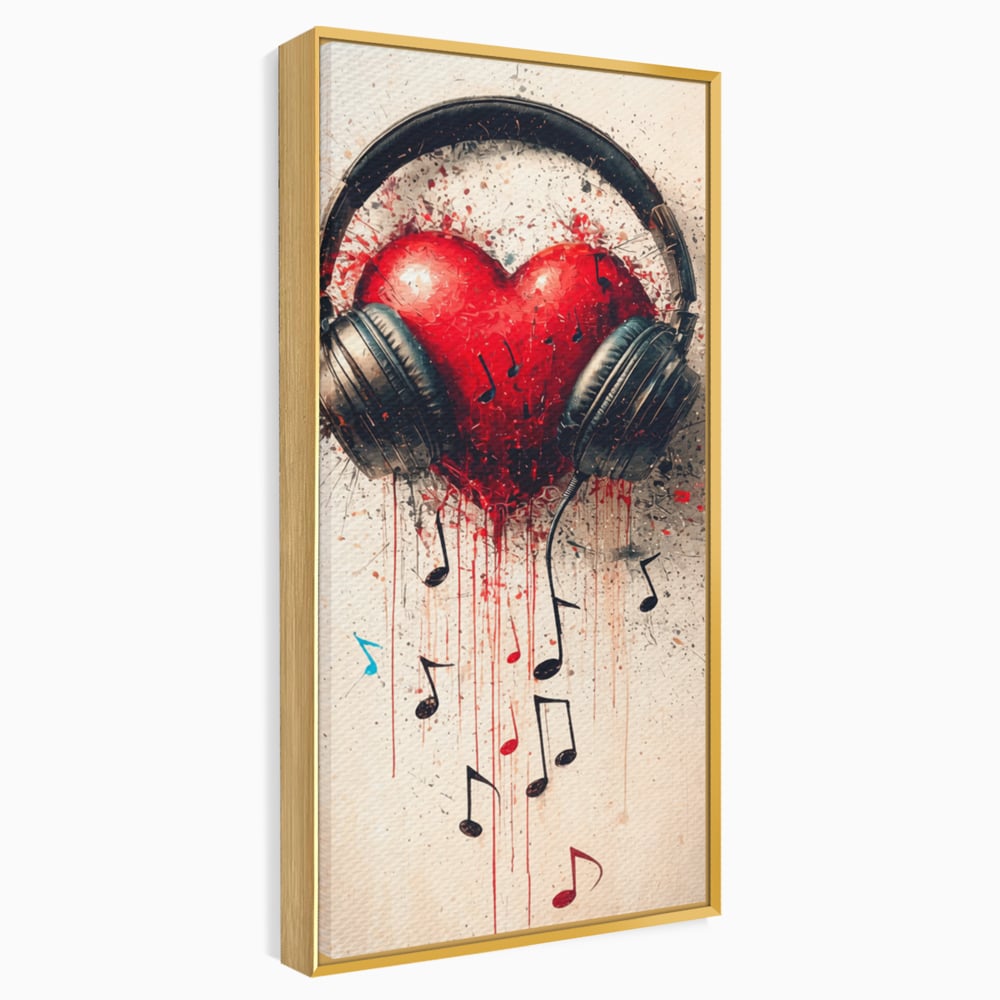 Tablou Canvas Premium, LuxCanva® E1061, Cand Muzica Devine Inima, Dragoste, Inima, Iubire, Melodie, Casti, Vibratie, Emotie, Sunet, Batai, Cantaret, Acorduri, Ritm, Living, Dormitor