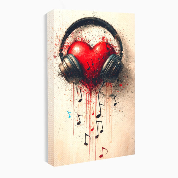 Tablou Canvas Premium, LuxCanva® E1061, Cand Muzica Devine Inima, Dragoste, Inima, Iubire, Melodie, Casti, Vibratie, Emotie, Sunet, Batai, Cantaret, Acorduri, Ritm, Living, Dormitor
