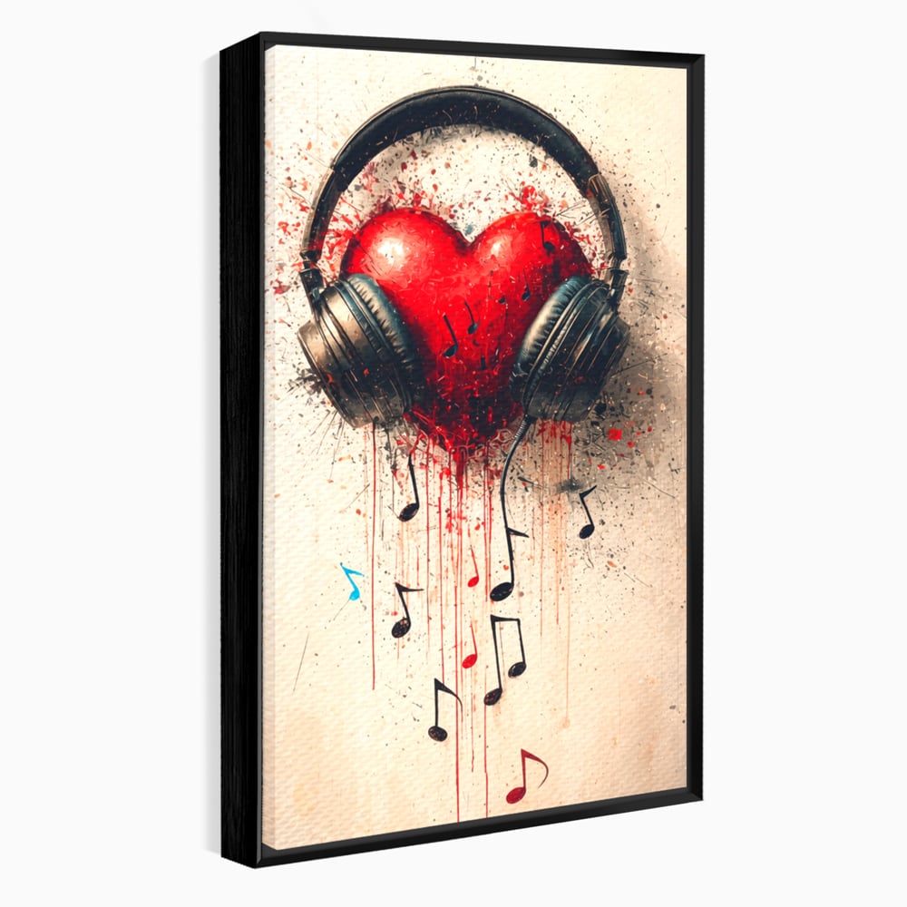 Tablou Canvas Premium, LuxCanva® E1061, Cand Muzica Devine Inima, Dragoste, Inima, Iubire, Melodie, Casti, Vibratie, Emotie, Sunet, Batai, Cantaret, Acorduri, Ritm, Living, Dormitor