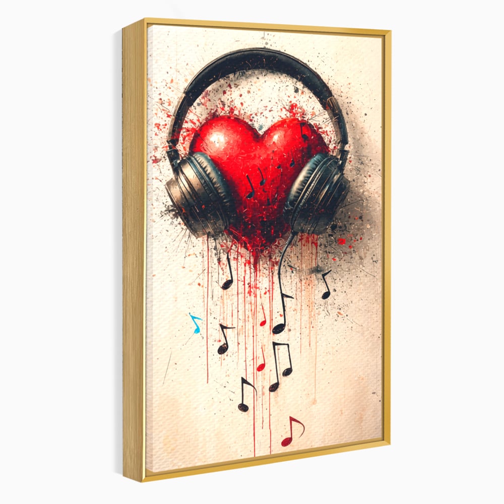Tablou Canvas Premium, LuxCanva® E1061, Cand Muzica Devine Inima, Dragoste, Inima, Iubire, Melodie, Casti, Vibratie, Emotie, Sunet, Batai, Cantaret, Acorduri, Ritm, Living, Dormitor