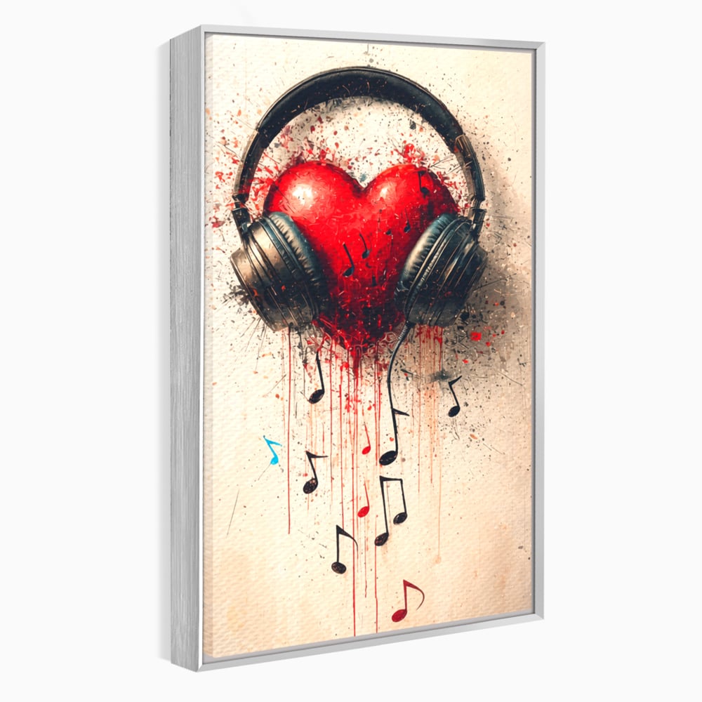 Tablou Canvas Premium, LuxCanva® E1061, Cand Muzica Devine Inima, Dragoste, Inima, Iubire, Melodie, Casti, Vibratie, Emotie, Sunet, Batai, Cantaret, Acorduri, Ritm, Living, Dormitor