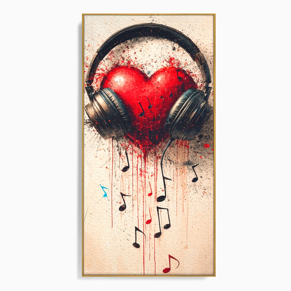 Tablou Canvas Premium, LuxCanva® E1061, Cand Muzica Devine Inima, Dragoste, Inima, Iubire, Melodie, Casti, Vibratie, Emotie, Sunet, Batai, Cantaret, Acorduri, Ritm, Living, Dormitor