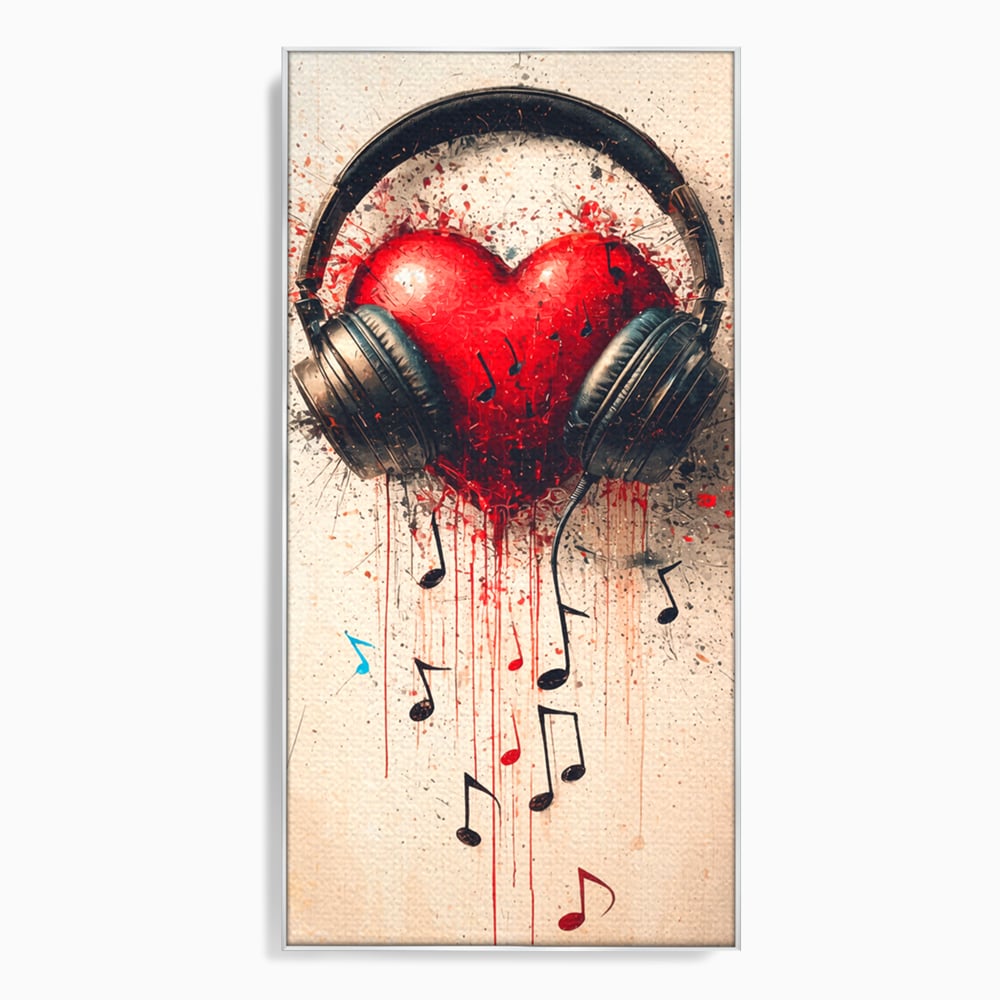 Tablou Canvas Premium, LuxCanva® E1061, Cand Muzica Devine Inima, Dragoste, Inima, Iubire, Melodie, Casti, Vibratie, Emotie, Sunet, Batai, Cantaret, Acorduri, Ritm, Living, Dormitor