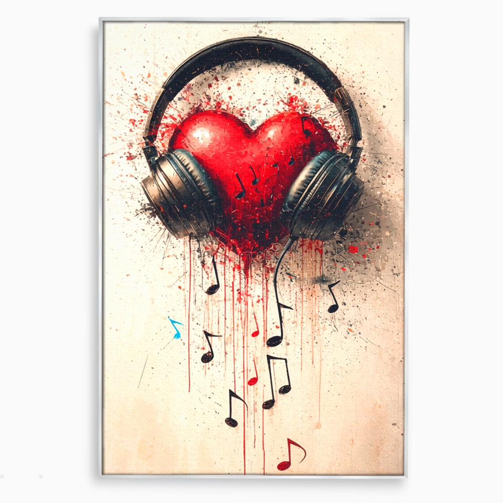 Tablou Canvas Premium, LuxCanva® E1061, Cand Muzica Devine Inima, Dragoste, Inima, Iubire, Melodie, Casti, Vibratie, Emotie, Sunet, Batai, Cantaret, Acorduri, Ritm, Living, Dormitor