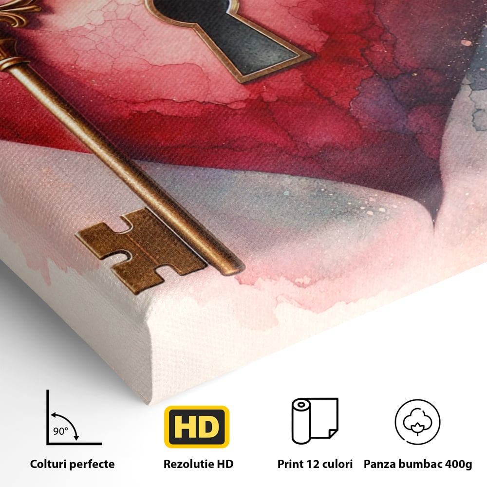 Tablou Canvas Premium, LuxCanva® E1062, Lacatul Sufletului, Dragoste, Inima, Iubire, Cheie, Lacat, Usa, Seif, Secret, Deschidere, Legamant, Protectie, Fidelitate, Arta, Living, Dormitor