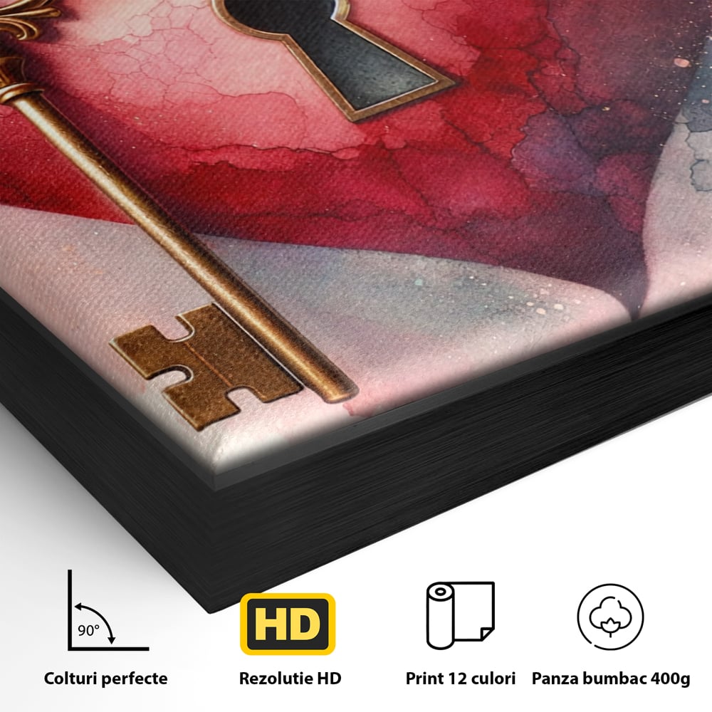 Tablou Canvas Premium, LuxCanva® E1062, Lacatul Sufletului, Dragoste, Inima, Iubire, Cheie, Lacat, Usa, Seif, Secret, Deschidere, Legamant, Protectie, Fidelitate, Arta, Living, Dormitor