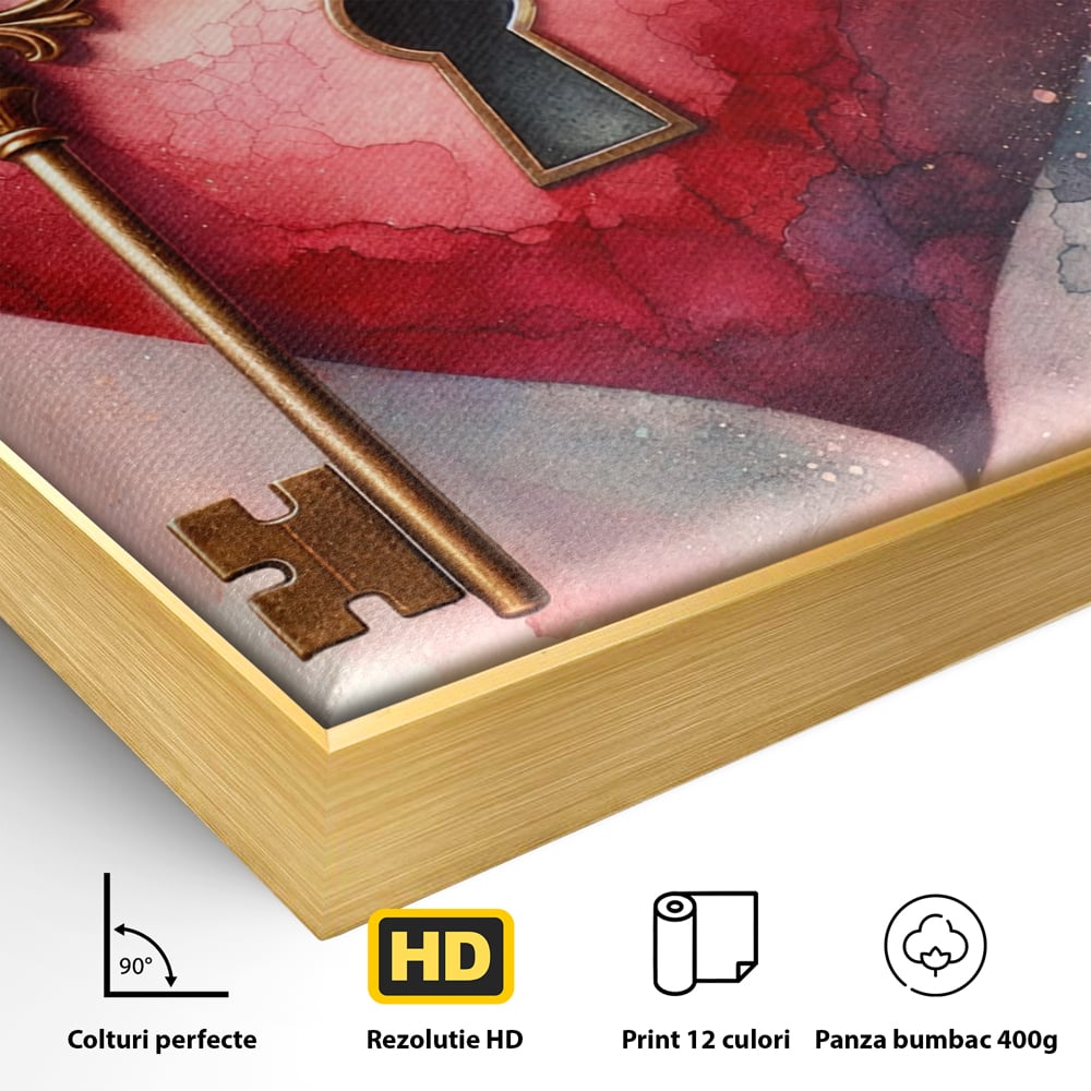 Tablou Canvas Premium, LuxCanva® E1062, Lacatul Sufletului, Dragoste, Inima, Iubire, Cheie, Lacat, Usa, Seif, Secret, Deschidere, Legamant, Protectie, Fidelitate, Arta, Living, Dormitor