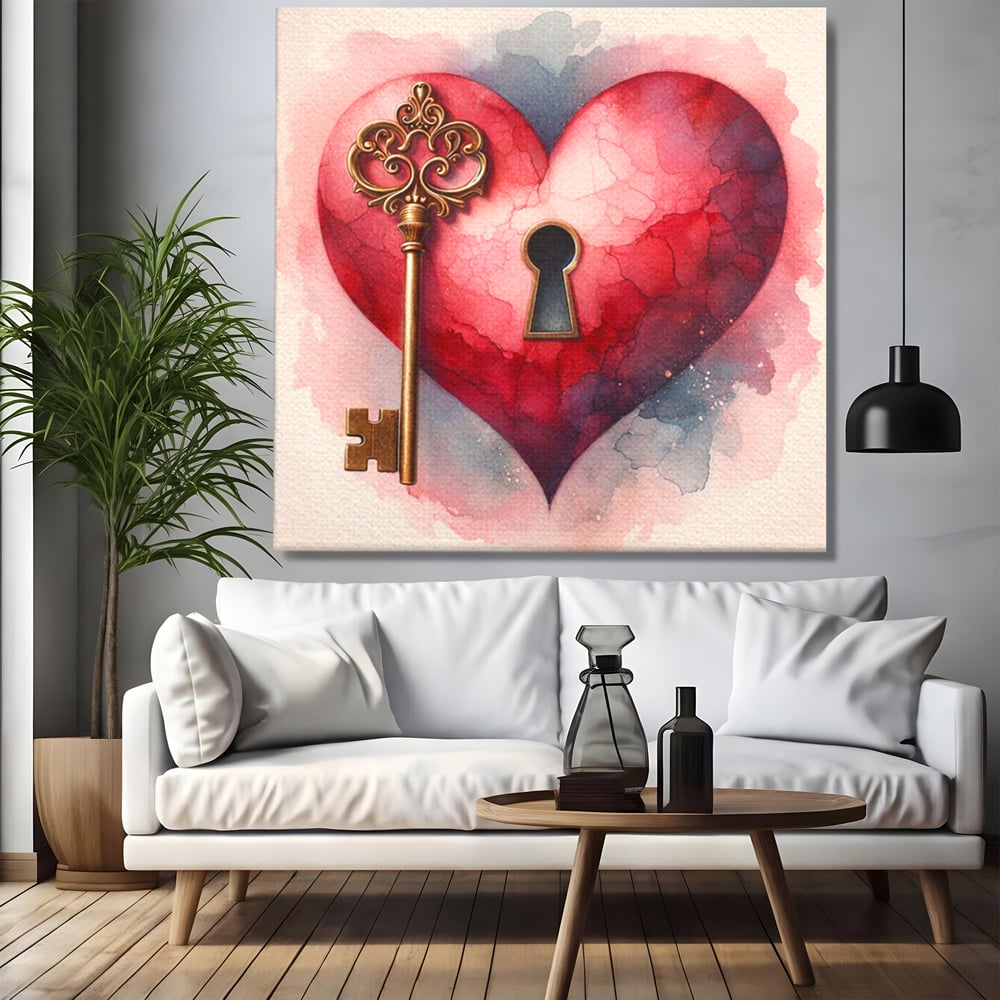 Tablou Canvas Premium, LuxCanva® E1062, Lacatul Sufletului, Dragoste, Inima, Iubire, Cheie, Lacat, Usa, Seif, Secret, Deschidere, Legamant, Protectie, Fidelitate, Arta, Living, Dormitor