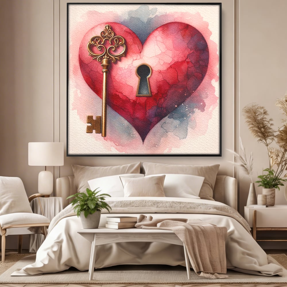 Tablou Canvas Premium, LuxCanva® E1062, Lacatul Sufletului, Dragoste, Inima, Iubire, Cheie, Lacat, Usa, Seif, Secret, Deschidere, Legamant, Protectie, Fidelitate, Arta, Living, Dormitor