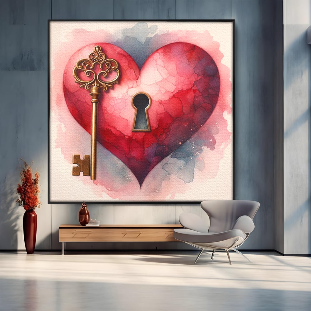 Tablou Canvas Premium, LuxCanva® E1062, Lacatul Sufletului, Dragoste, Inima, Iubire, Cheie, Lacat, Usa, Seif, Secret, Deschidere, Legamant, Protectie, Fidelitate, Arta, Living, Dormitor