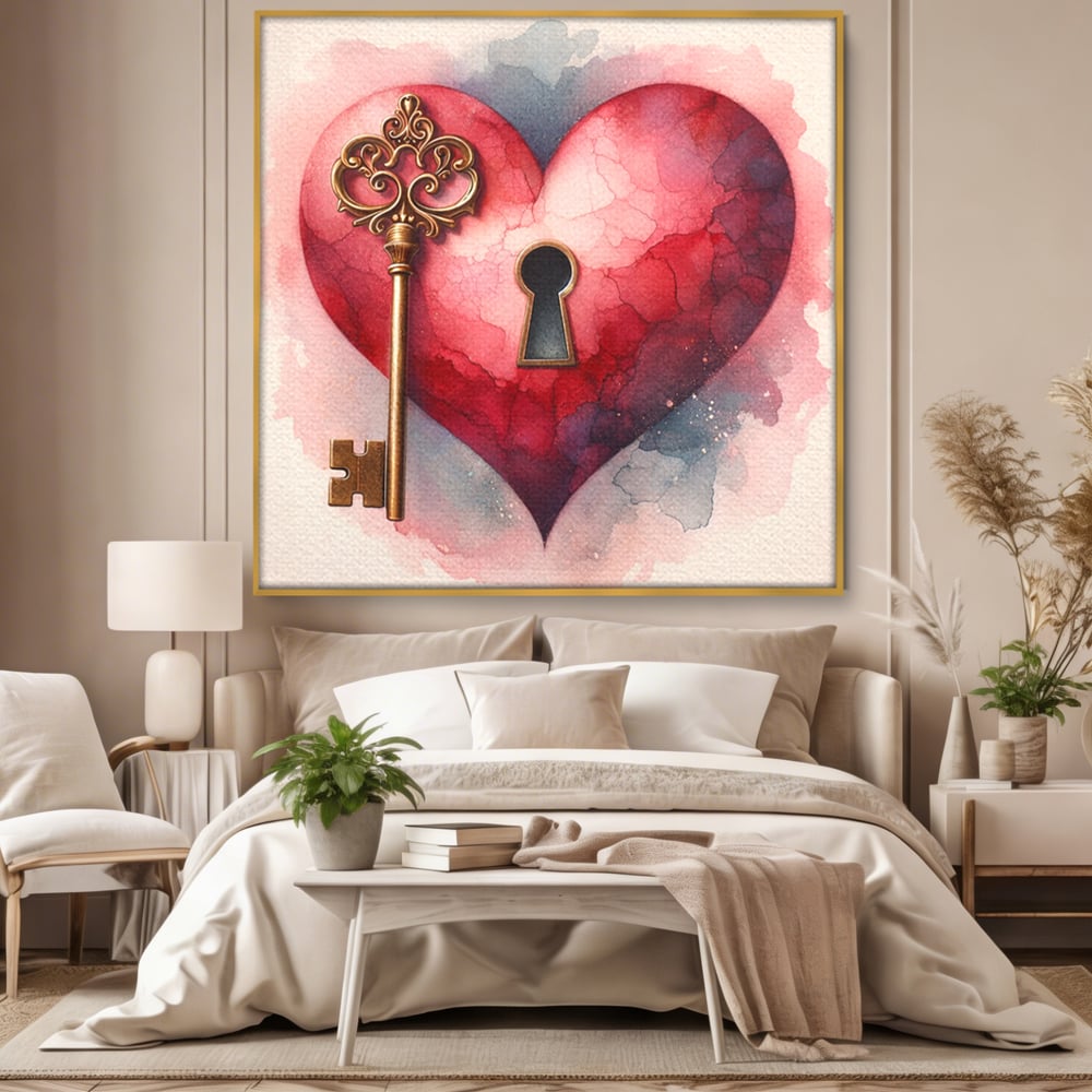 Tablou Canvas Premium, LuxCanva® E1062, Lacatul Sufletului, Dragoste, Inima, Iubire, Cheie, Lacat, Usa, Seif, Secret, Deschidere, Legamant, Protectie, Fidelitate, Arta, Living, Dormitor