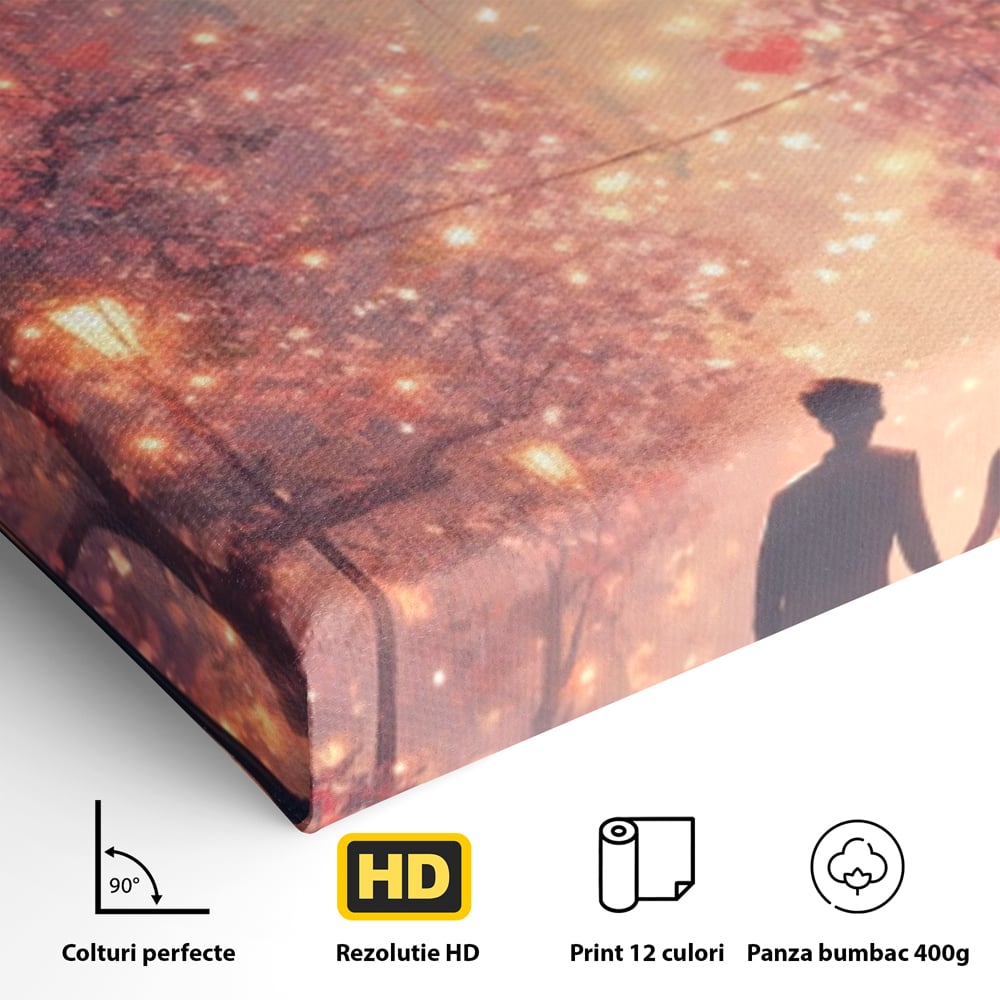 Tablou Canvas Premium, LuxCanva® E1063, Aleea Inimilor Aprinse, Dragoste, Inima, Iubire, Plimbare, Indragostiti, Cuplu, Alee, Parc, Noapte, Feeric, Romantism, Arta, Living, Dormitor