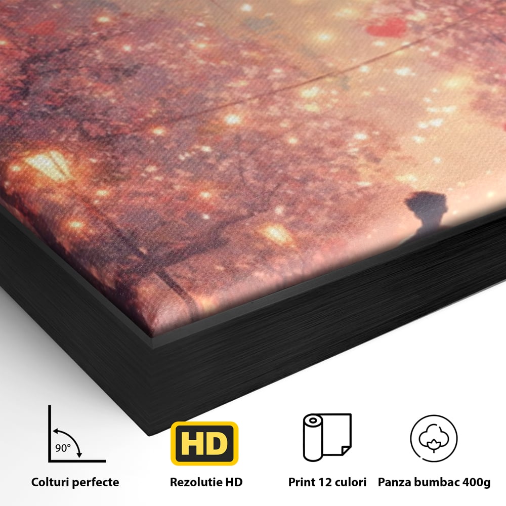Tablou Canvas Premium, LuxCanva® E1063, Aleea Inimilor Aprinse, Dragoste, Inima, Iubire, Plimbare, Indragostiti, Cuplu, Alee, Parc, Noapte, Feeric, Romantism, Arta, Living, Dormitor