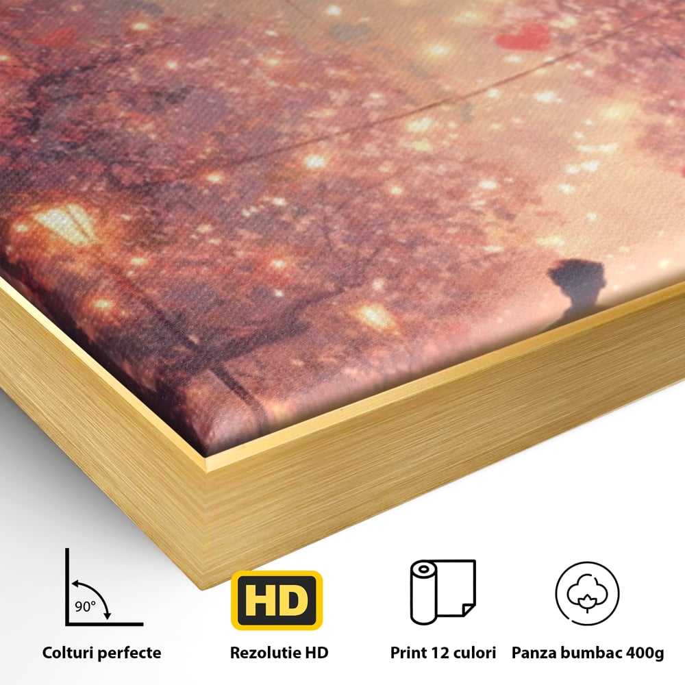 Tablou Canvas Premium, LuxCanva® E1063, Aleea Inimilor Aprinse, Dragoste, Inima, Iubire, Plimbare, Indragostiti, Cuplu, Alee, Parc, Noapte, Feeric, Romantism, Arta, Living, Dormitor