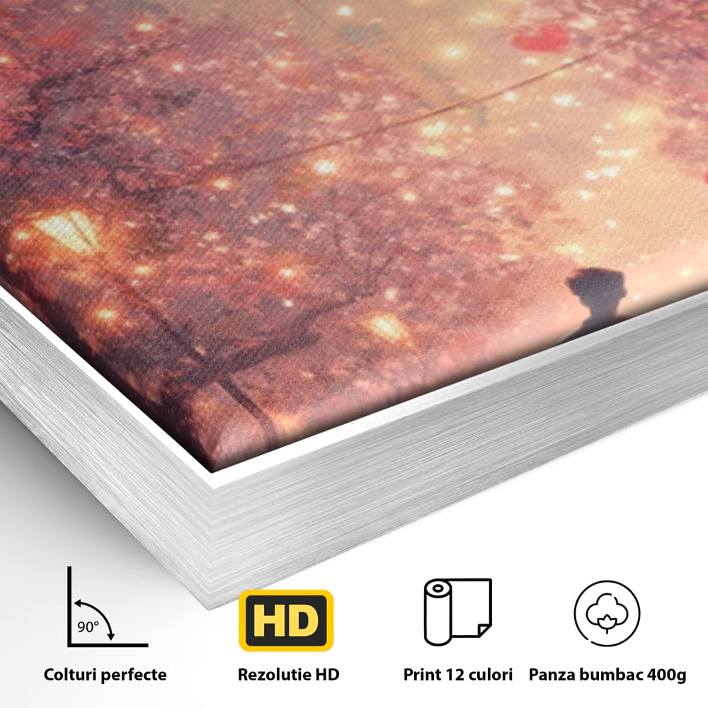Tablou Canvas Premium, LuxCanva® E1063, Aleea Inimilor Aprinse, Dragoste, Inima, Iubire, Plimbare, Indragostiti, Cuplu, Alee, Parc, Noapte, Feeric, Romantism, Arta, Living, Dormitor