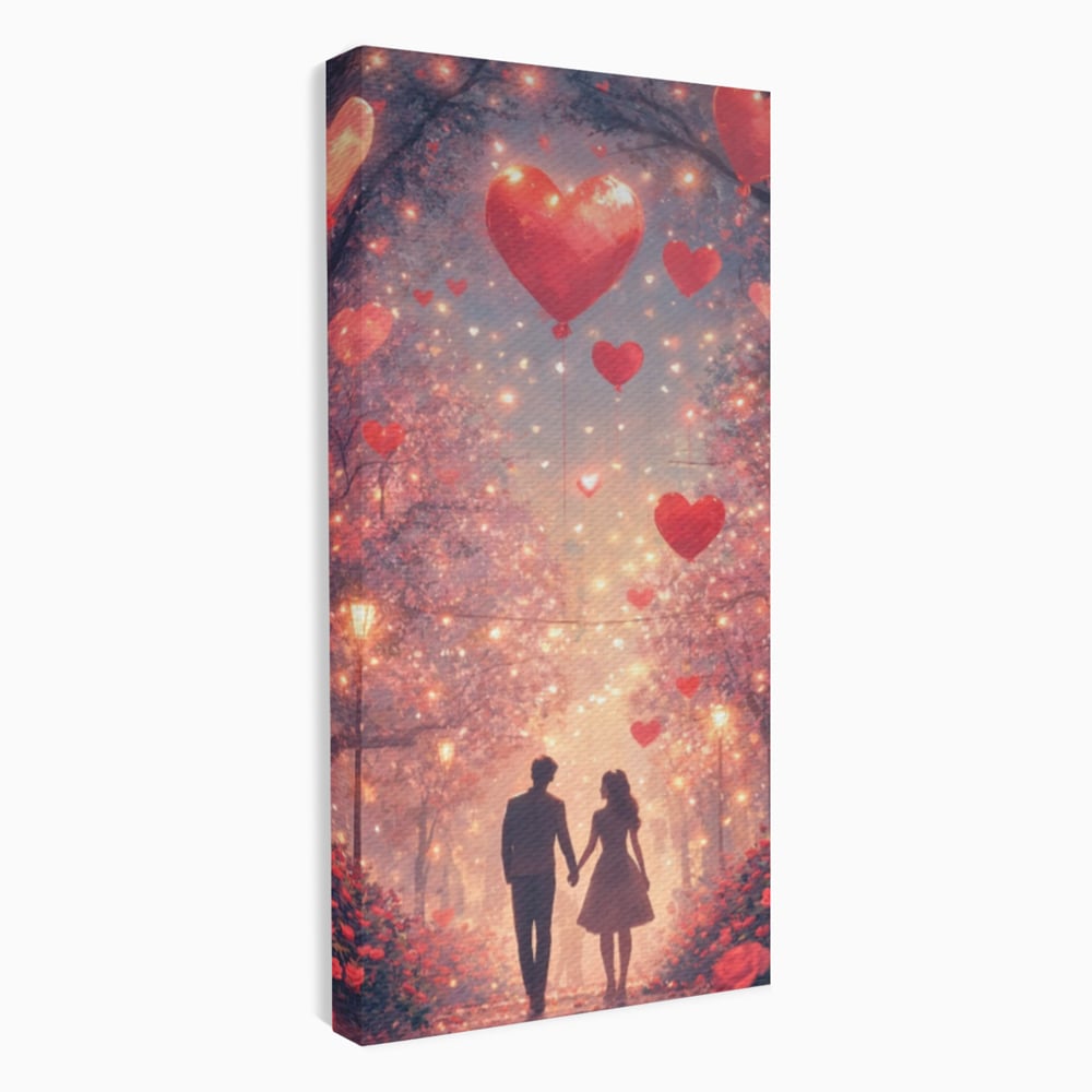 Tablou Canvas Premium, LuxCanva® E1063, Aleea Inimilor Aprinse, Dragoste, Inima, Iubire, Plimbare, Indragostiti, Cuplu, Alee, Parc, Noapte, Feeric, Romantism, Arta, Living, Dormitor