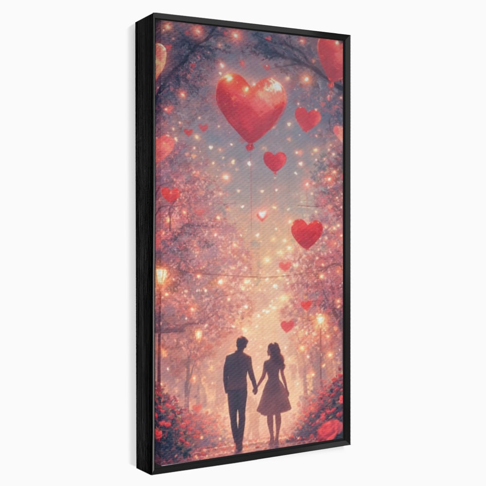 Tablou Canvas Premium, LuxCanva® E1063, Aleea Inimilor Aprinse, Dragoste, Inima, Iubire, Plimbare, Indragostiti, Cuplu, Alee, Parc, Noapte, Feeric, Romantism, Arta, Living, Dormitor