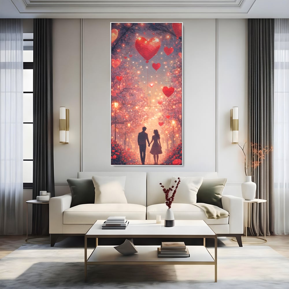 Tablou Canvas Premium, LuxCanva® E1063, Aleea Inimilor Aprinse, Dragoste, Inima, Iubire, Plimbare, Indragostiti, Cuplu, Alee, Parc, Noapte, Feeric, Romantism, Arta, Living, Dormitor