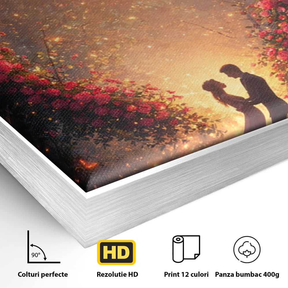 Tablou Canvas Premium, LuxCanva® E1064, Sub Coroana Iubirii, Dragoste, Inima, Iubire, Flori, Legamant, Ritual, Padure, Magie, Juramant, Logodna, Scantei, Arta, Living, Dormitor