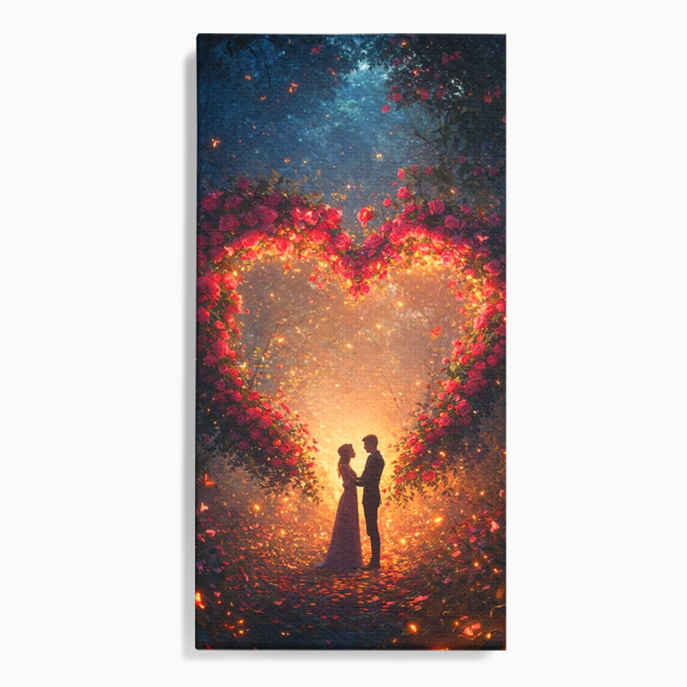 Tablou Canvas Premium, LuxCanva® E1064, Sub Coroana Iubirii, Dragoste, Inima, Iubire, Flori, Legamant, Ritual, Padure, Magie, Juramant, Logodna, Scantei, Arta, Living, Dormitor