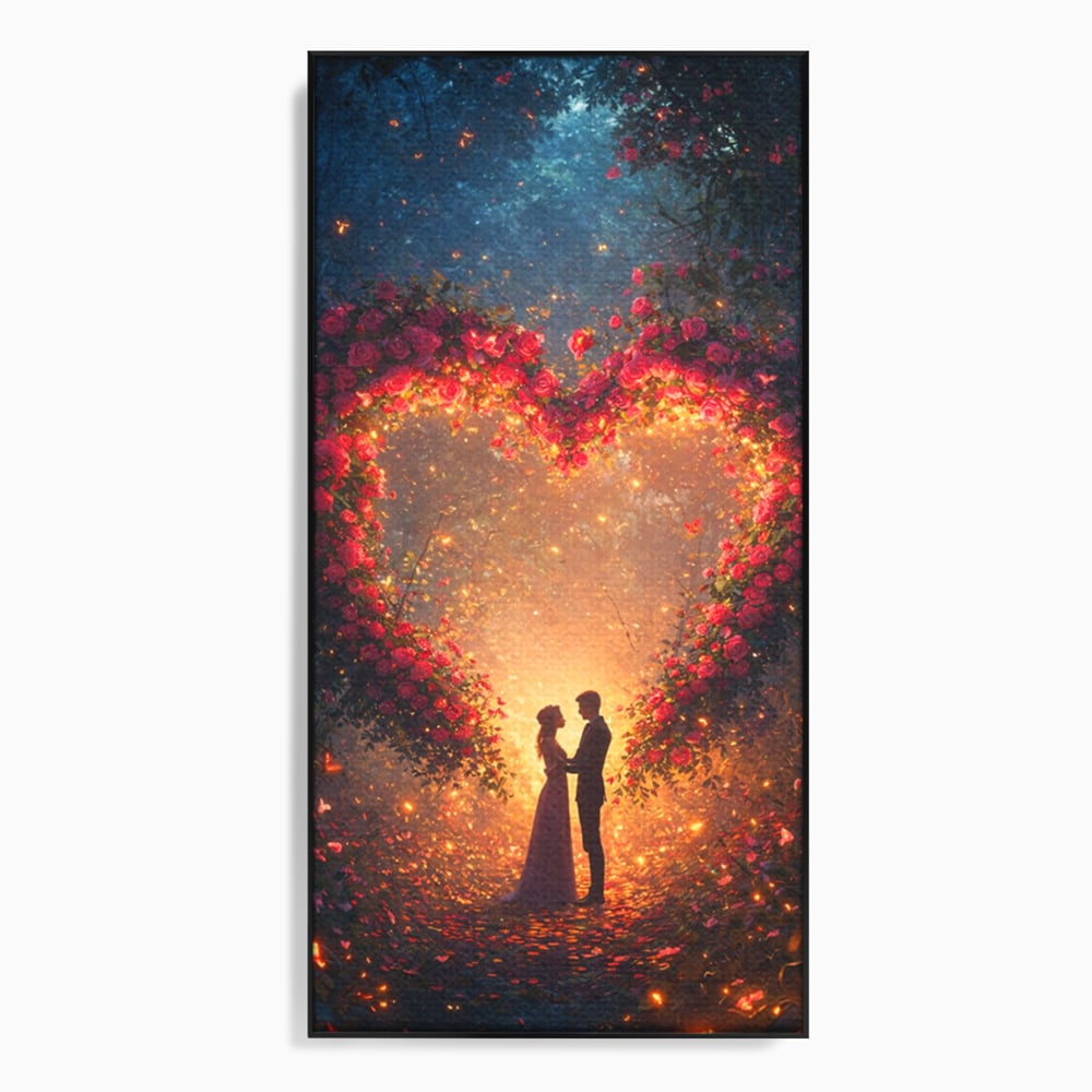 Tablou Canvas Premium, LuxCanva® E1064, Sub Coroana Iubirii, Dragoste, Inima, Iubire, Flori, Legamant, Ritual, Padure, Magie, Juramant, Logodna, Scantei, Arta, Living, Dormitor