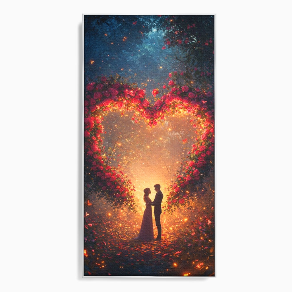 Tablou Canvas Premium, LuxCanva® E1064, Sub Coroana Iubirii, Dragoste, Inima, Iubire, Flori, Legamant, Ritual, Padure, Magie, Juramant, Logodna, Scantei, Arta, Living, Dormitor