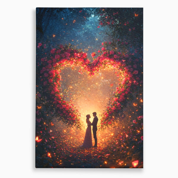 Tablou Canvas Premium, LuxCanva® E1064, Sub Coroana Iubirii, Dragoste, Inima, Iubire, Flori, Legamant, Ritual, Padure, Magie, Juramant, Logodna, Scantei, Arta, Living, Dormitor