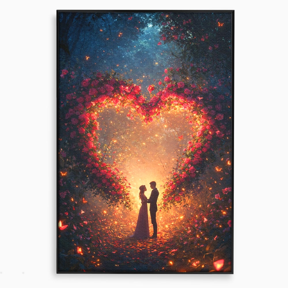 Tablou Canvas Premium, LuxCanva® E1064, Sub Coroana Iubirii, Dragoste, Inima, Iubire, Flori, Legamant, Ritual, Padure, Magie, Juramant, Logodna, Scantei, Arta, Living, Dormitor