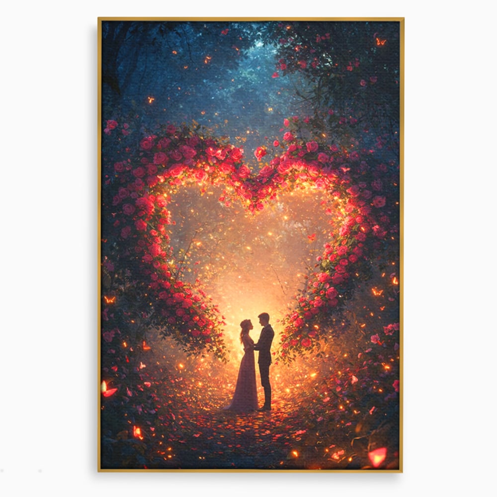 Tablou Canvas Premium, LuxCanva® E1064, Sub Coroana Iubirii, Dragoste, Inima, Iubire, Flori, Legamant, Ritual, Padure, Magie, Juramant, Logodna, Scantei, Arta, Living, Dormitor
