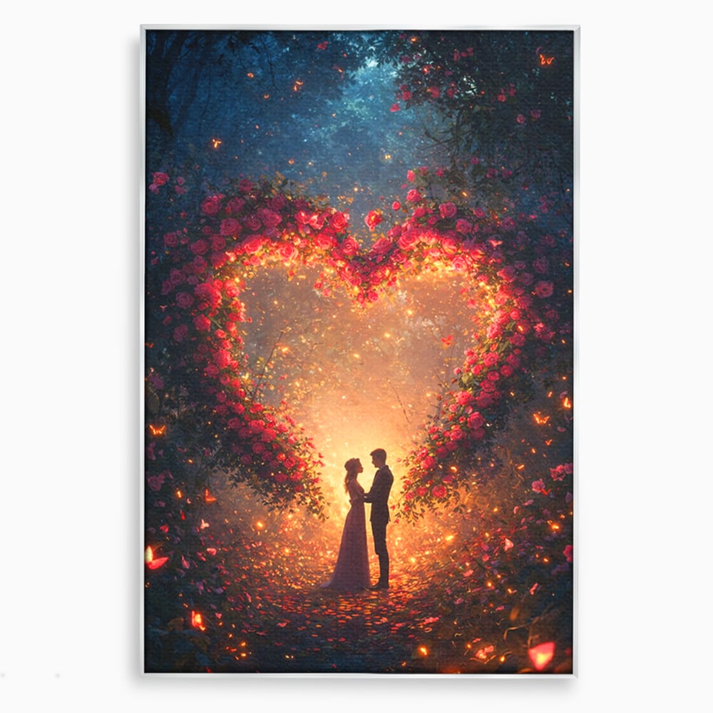 Tablou Canvas Premium, LuxCanva® E1064, Sub Coroana Iubirii, Dragoste, Inima, Iubire, Flori, Legamant, Ritual, Padure, Magie, Juramant, Logodna, Scantei, Arta, Living, Dormitor