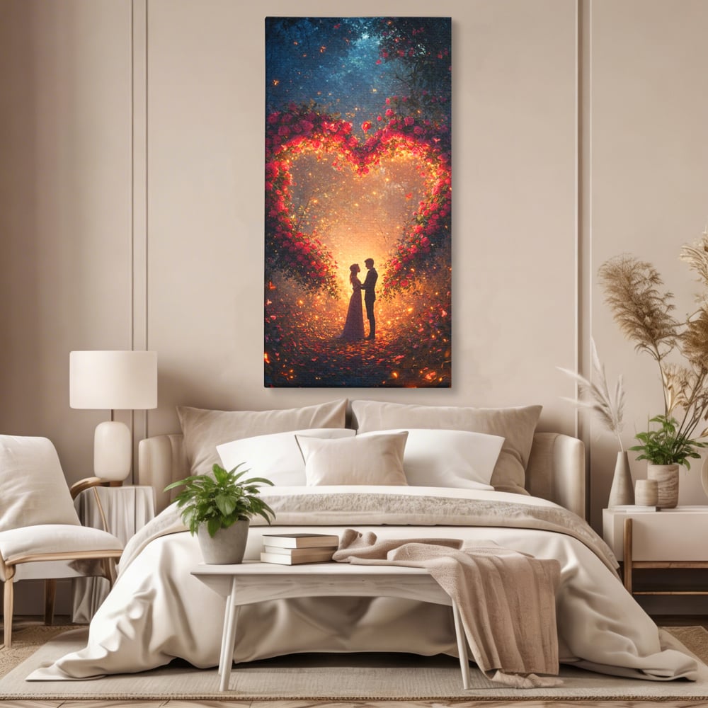 Tablou Canvas Premium, LuxCanva® E1064, Sub Coroana Iubirii, Dragoste, Inima, Iubire, Flori, Legamant, Ritual, Padure, Magie, Juramant, Logodna, Scantei, Arta, Living, Dormitor