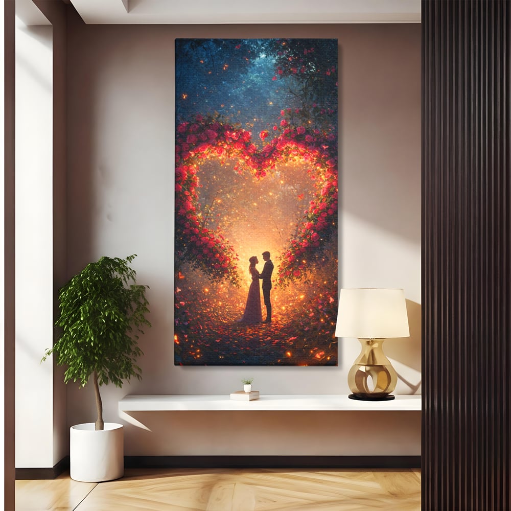 Tablou Canvas Premium, LuxCanva® E1064, Sub Coroana Iubirii, Dragoste, Inima, Iubire, Flori, Legamant, Ritual, Padure, Magie, Juramant, Logodna, Scantei, Arta, Living, Dormitor