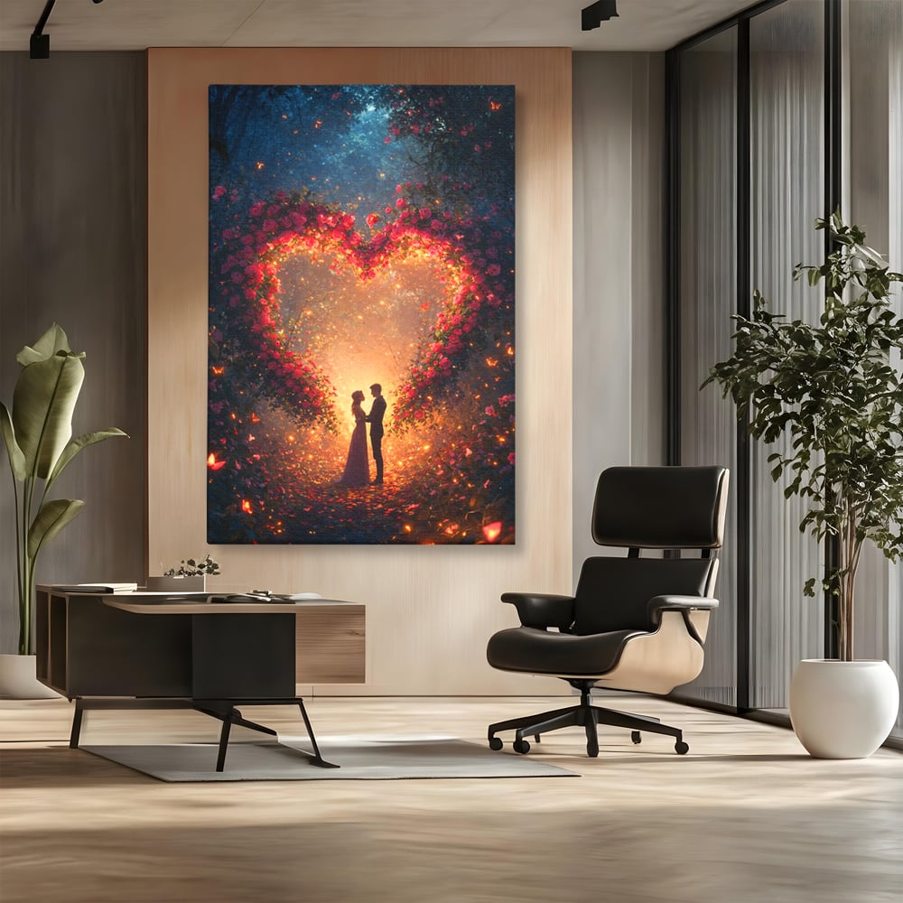 Tablou Canvas Premium, LuxCanva® E1064, Sub Coroana Iubirii, Dragoste, Inima, Iubire, Flori, Legamant, Ritual, Padure, Magie, Juramant, Logodna, Scantei, Arta, Living, Dormitor