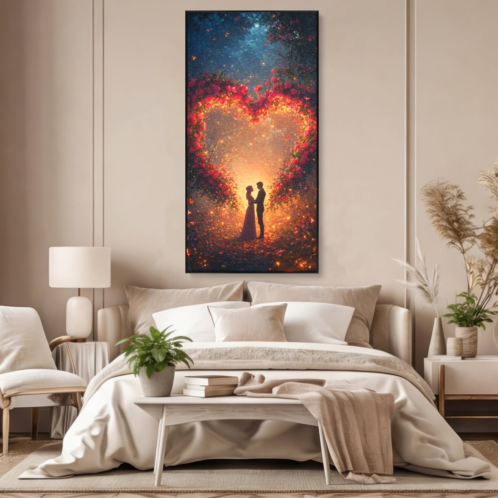 Tablou Canvas Premium, LuxCanva® E1064, Sub Coroana Iubirii, Dragoste, Inima, Iubire, Flori, Legamant, Ritual, Padure, Magie, Juramant, Logodna, Scantei, Arta, Living, Dormitor