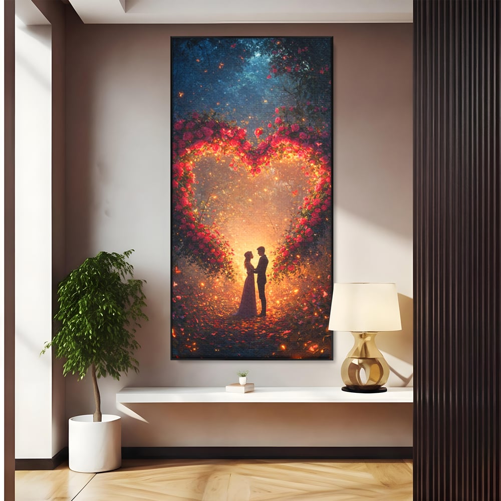 Tablou Canvas Premium, LuxCanva® E1064, Sub Coroana Iubirii, Dragoste, Inima, Iubire, Flori, Legamant, Ritual, Padure, Magie, Juramant, Logodna, Scantei, Arta, Living, Dormitor