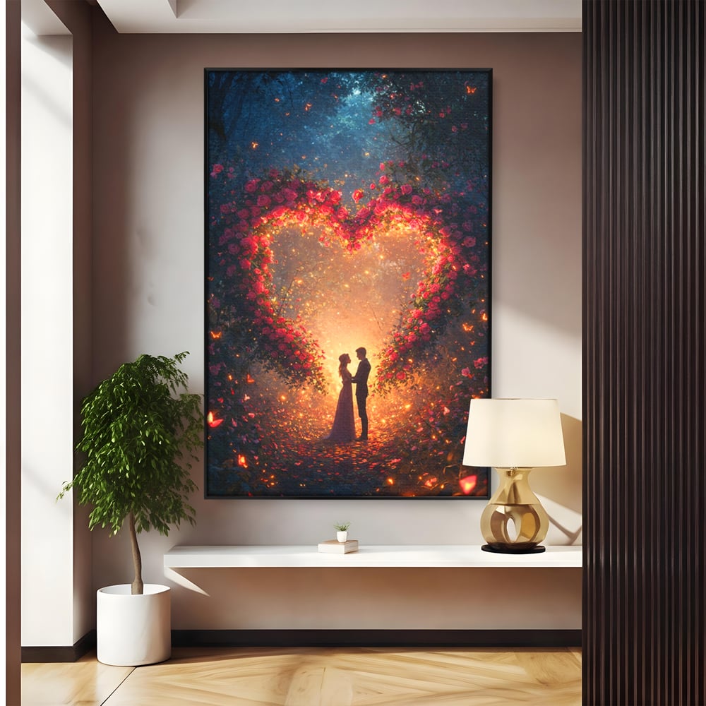 Tablou Canvas Premium, LuxCanva® E1064, Sub Coroana Iubirii, Dragoste, Inima, Iubire, Flori, Legamant, Ritual, Padure, Magie, Juramant, Logodna, Scantei, Arta, Living, Dormitor