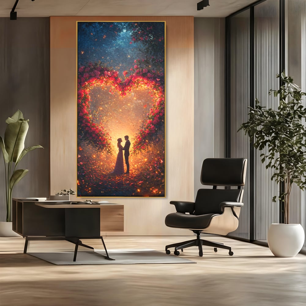 Tablou Canvas Premium, LuxCanva® E1064, Sub Coroana Iubirii, Dragoste, Inima, Iubire, Flori, Legamant, Ritual, Padure, Magie, Juramant, Logodna, Scantei, Arta, Living, Dormitor