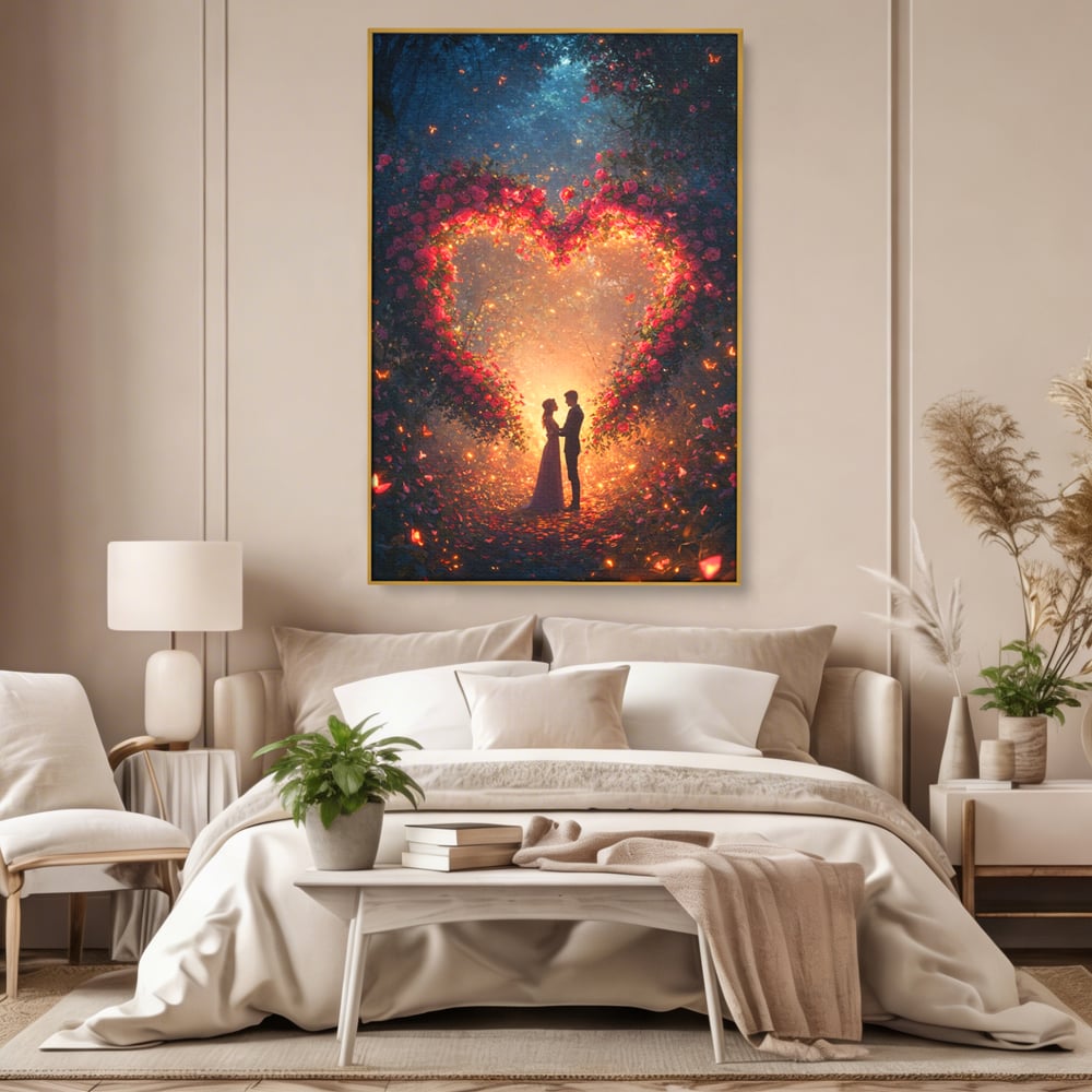 Tablou Canvas Premium, LuxCanva® E1064, Sub Coroana Iubirii, Dragoste, Inima, Iubire, Flori, Legamant, Ritual, Padure, Magie, Juramant, Logodna, Scantei, Arta, Living, Dormitor