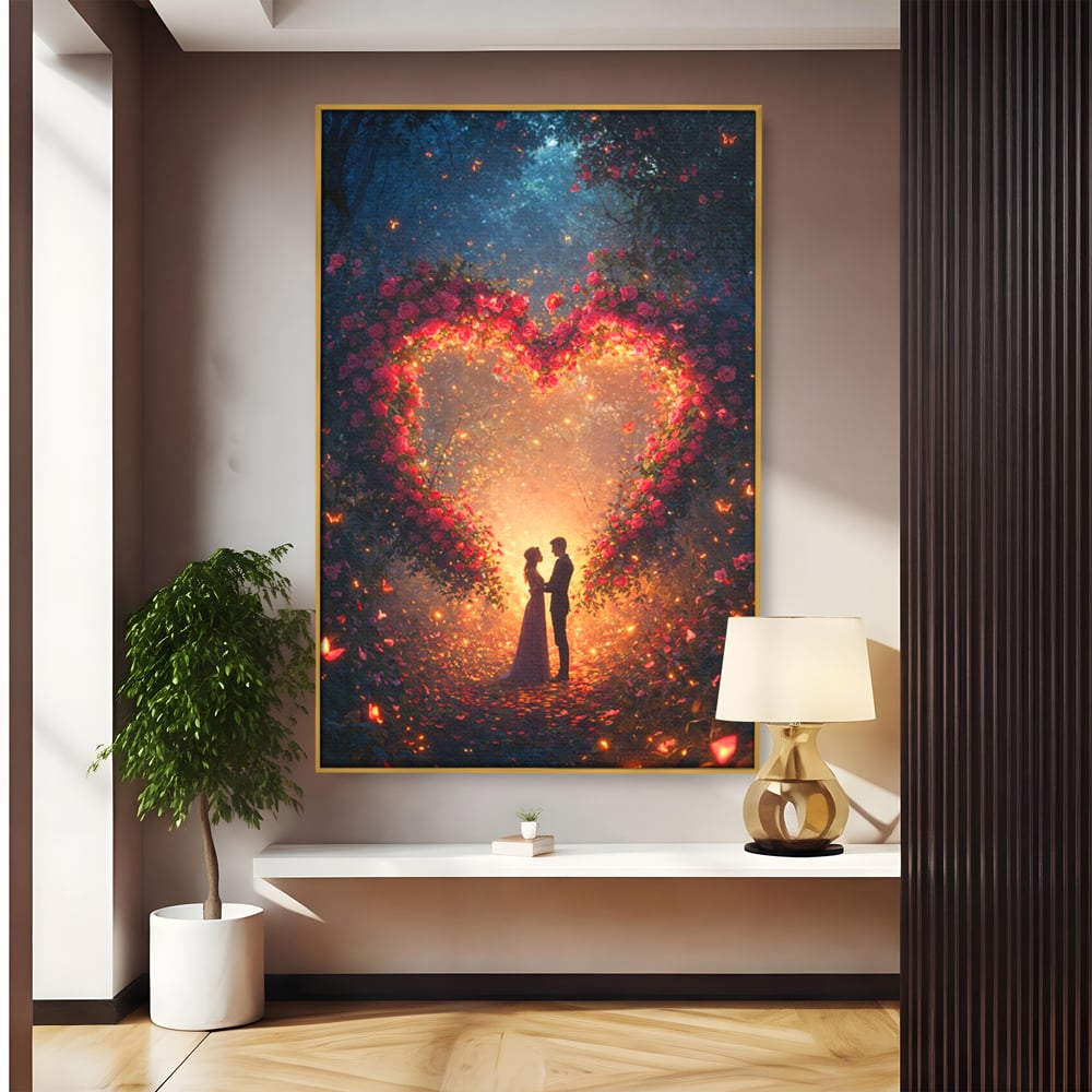 Tablou Canvas Premium, LuxCanva® E1064, Sub Coroana Iubirii, Dragoste, Inima, Iubire, Flori, Legamant, Ritual, Padure, Magie, Juramant, Logodna, Scantei, Arta, Living, Dormitor