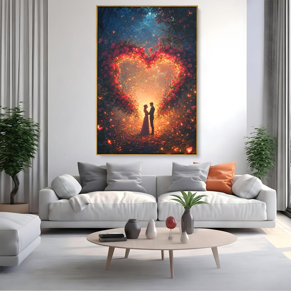 Tablou Canvas Premium, LuxCanva® E1064, Sub Coroana Iubirii, Dragoste, Inima, Iubire, Flori, Legamant, Ritual, Padure, Magie, Juramant, Logodna, Scantei, Arta, Living, Dormitor