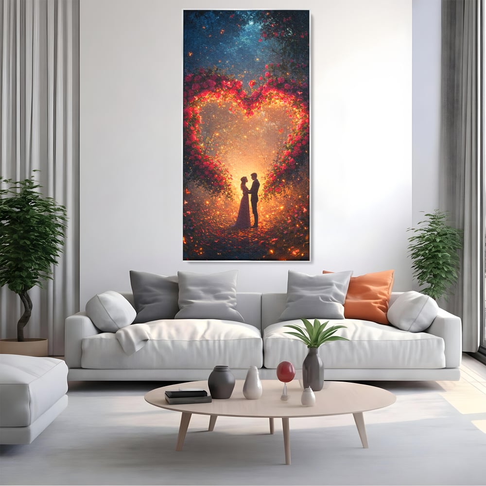 Tablou Canvas Premium, LuxCanva® E1064, Sub Coroana Iubirii, Dragoste, Inima, Iubire, Flori, Legamant, Ritual, Padure, Magie, Juramant, Logodna, Scantei, Arta, Living, Dormitor