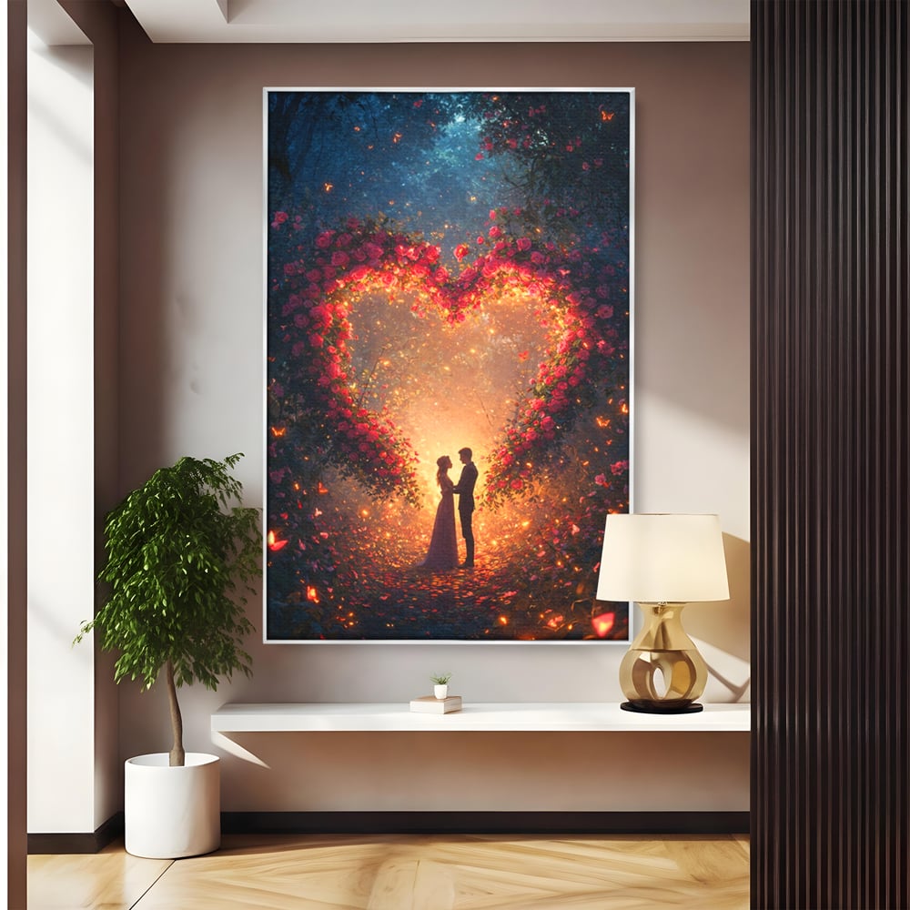 Tablou Canvas Premium, LuxCanva® E1064, Sub Coroana Iubirii, Dragoste, Inima, Iubire, Flori, Legamant, Ritual, Padure, Magie, Juramant, Logodna, Scantei, Arta, Living, Dormitor