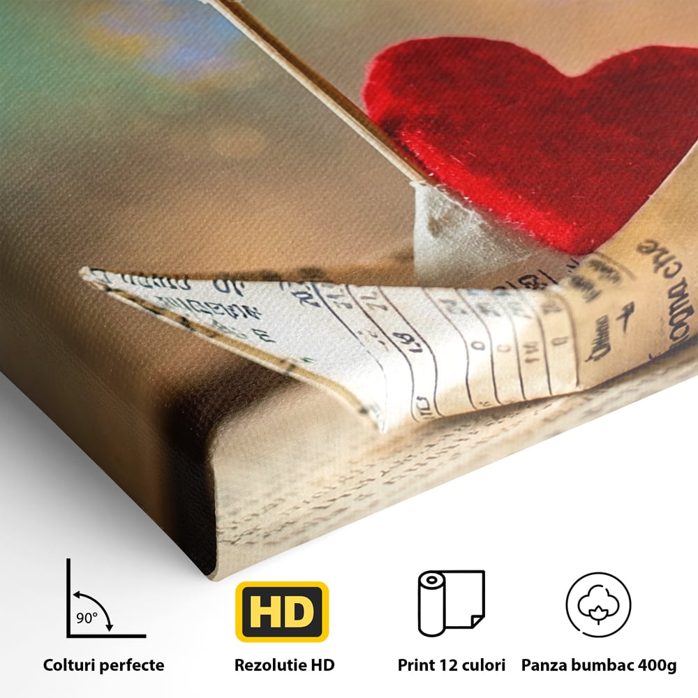 Tablou Canvas Premium, LuxCanva® E1065, Drumul Inimii, Dragoste, Inima, Iubire, Barca, Hartie, Origami, Calatorie, Destin, Steag, Barca, Mesaj, Calatorie, Arta, Living, Dormitor