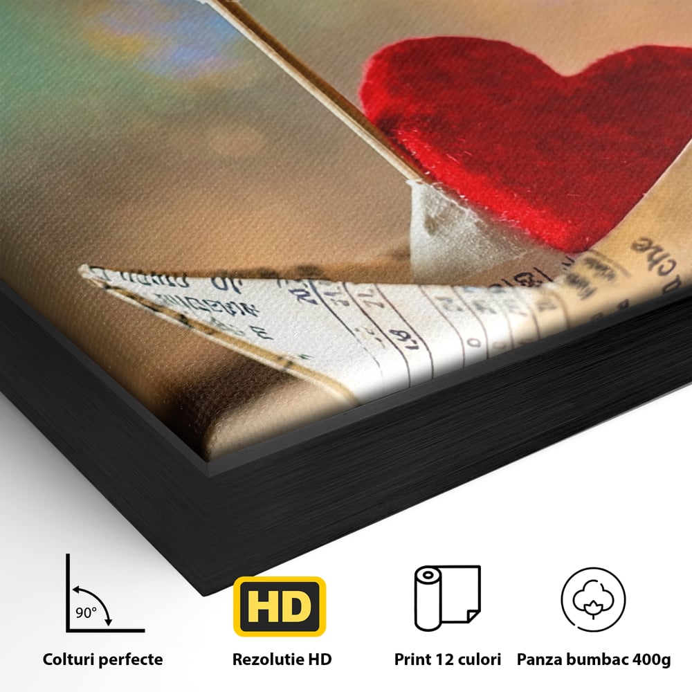 Tablou Canvas Premium, LuxCanva® E1065, Drumul Inimii, Dragoste, Inima, Iubire, Barca, Hartie, Origami, Calatorie, Destin, Steag, Barca, Mesaj, Calatorie, Arta, Living, Dormitor