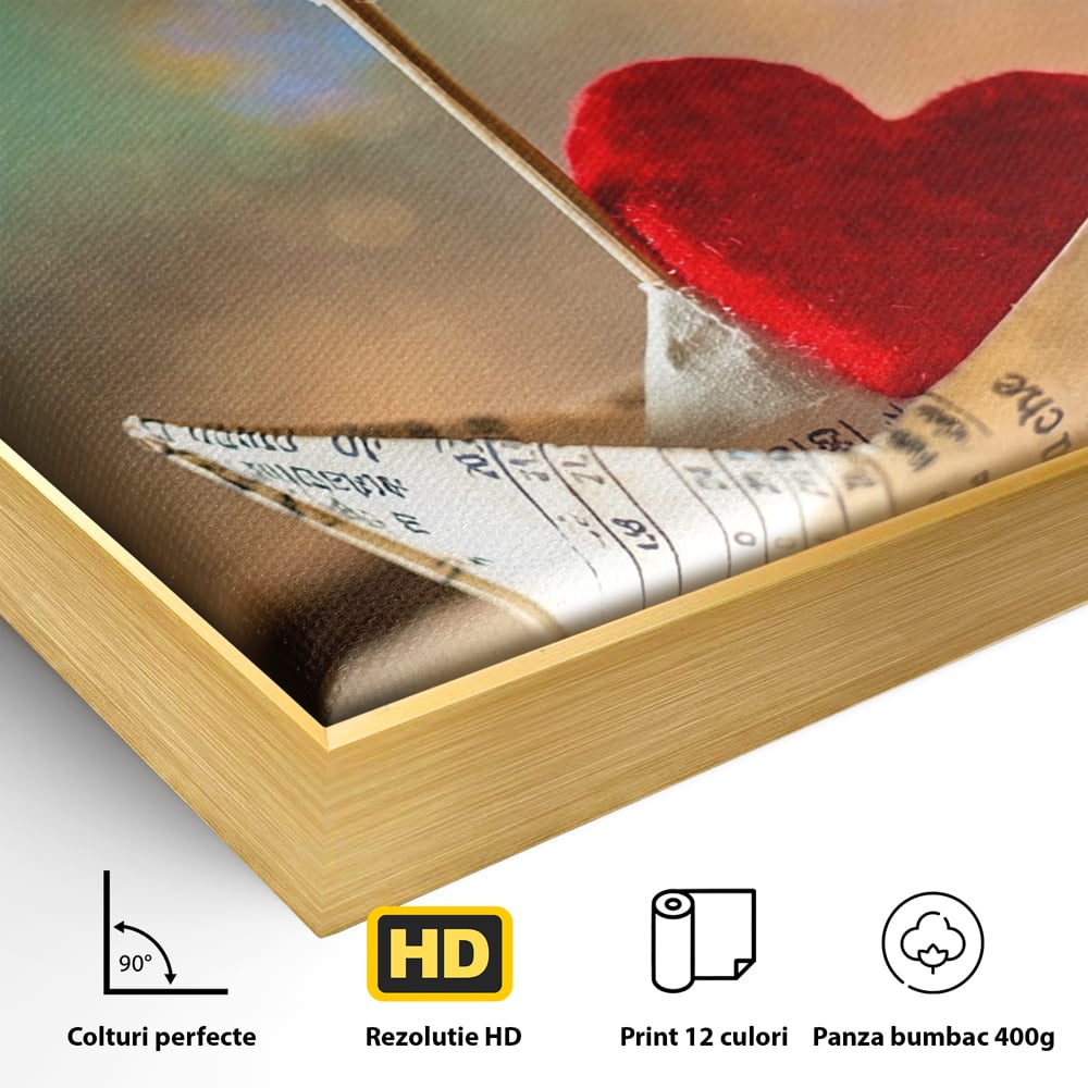 Tablou Canvas Premium, LuxCanva® E1065, Drumul Inimii, Dragoste, Inima, Iubire, Barca, Hartie, Origami, Calatorie, Destin, Steag, Barca, Mesaj, Calatorie, Arta, Living, Dormitor