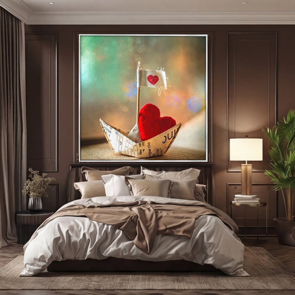 Tablou Canvas Premium, LuxCanva® E1065, Drumul Inimii, Dragoste, Inima, Iubire, Barca, Hartie, Origami, Calatorie, Destin, Steag, Barca, Mesaj, Calatorie, Arta, Living, Dormitor