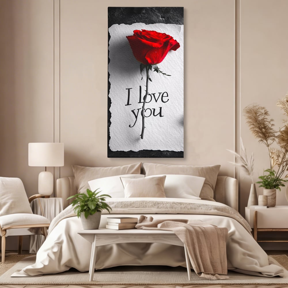 Tablou Canvas Premium, LuxCanva® E1066, Un „Te Iubesc” Nemuritor, Dragoste, Inima, Iubire, Declaratie, Trandafir, Mesaj, Promisiune, Pasiune, Romantism, Fericire, Living, Dormitor