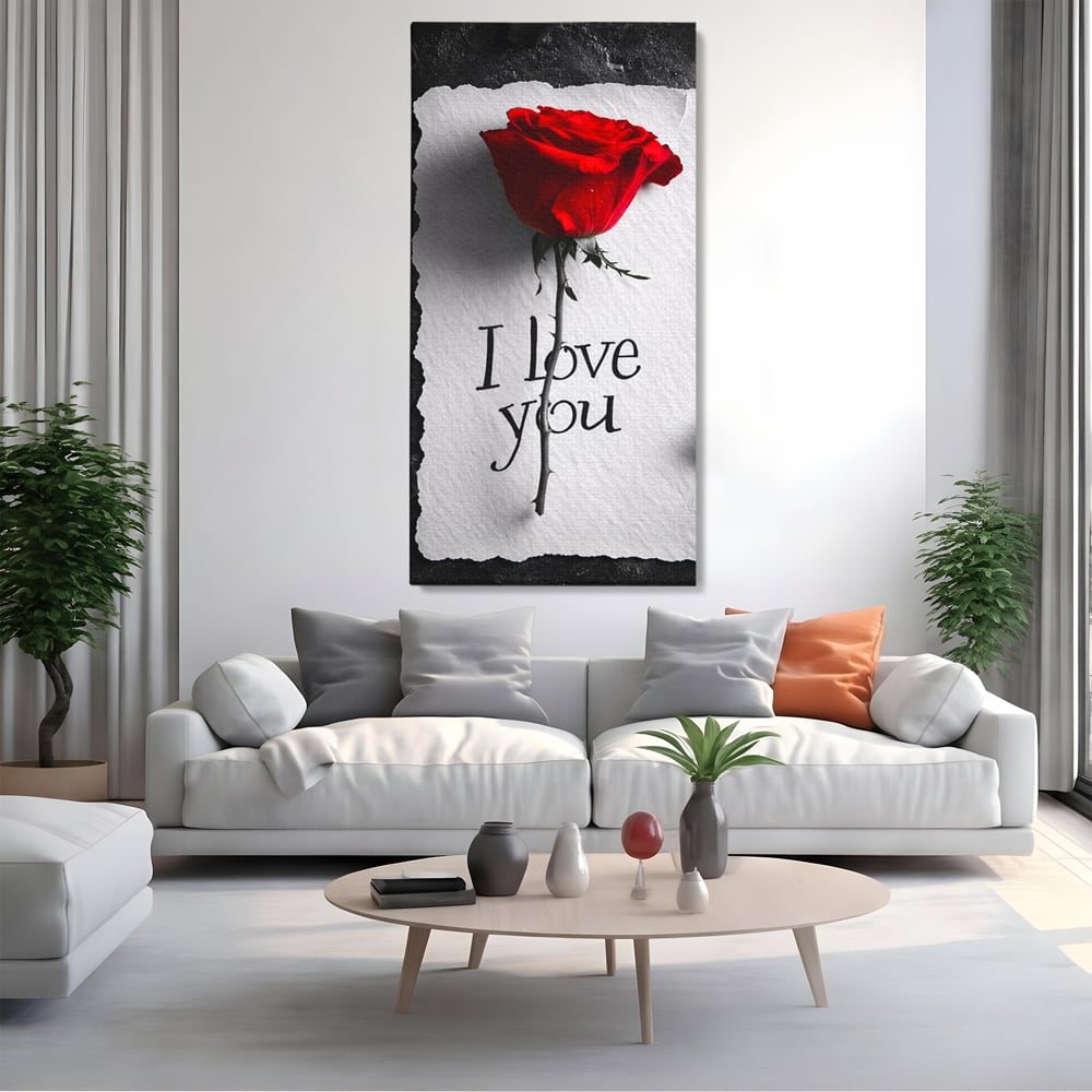 Tablou Canvas Premium, LuxCanva® E1066, Un „Te Iubesc” Nemuritor, Dragoste, Inima, Iubire, Declaratie, Trandafir, Mesaj, Promisiune, Pasiune, Romantism, Fericire, Living, Dormitor