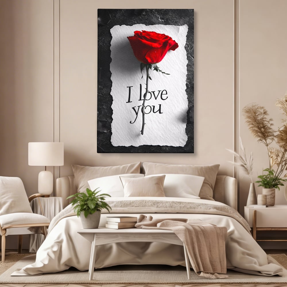Tablou Canvas Premium, LuxCanva® E1066, Un „Te Iubesc” Nemuritor, Dragoste, Inima, Iubire, Declaratie, Trandafir, Mesaj, Promisiune, Pasiune, Romantism, Fericire, Living, Dormitor